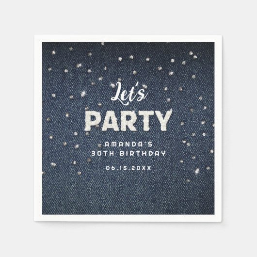 Serviette En Papier Denim Diamonds Parties scintillant Rhinestone Chic (Devant)