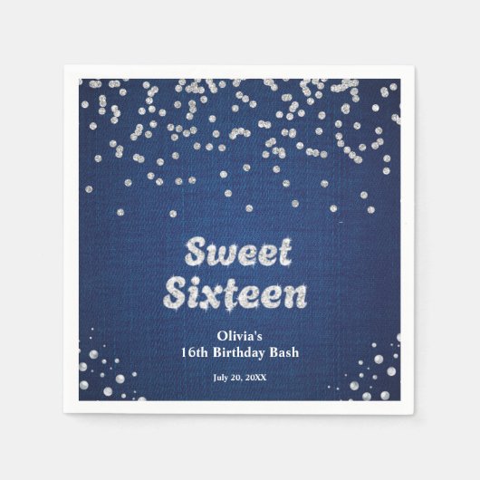 Serviette En Papier Denim & Diamonds Sweet sixteen 16e anniversaire (Devant)
