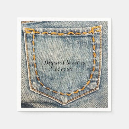 Serviette En Papier Denim Jean Poche Poche Anniversaire (Devant)