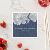 Serviette En Papier Denim Jean & White Lace Élégante Mariage nuptiale (En situation)