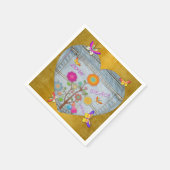 Serviette En Papier Denim Pocket Heart Flowers Papillons sur Or (Coin)