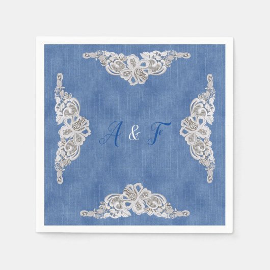 Serviette En Papier Denim Texture et crème Dentelle (Devant)