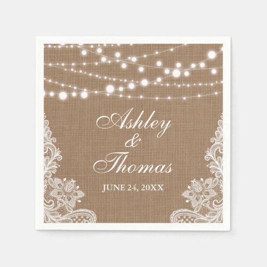 Serviette En Papier Dentelle à cordes de Mariage rustique Burlap (Devant)