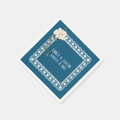 Serviette En Papier Dentelle Blanche Anniversaire Sur Bleu (Coin)