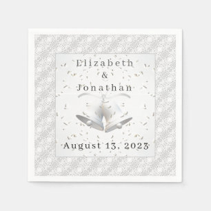 Serviette En Papier Dentelle blanche et cloches Mariages papier Napkin