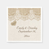 Serviette En Papier Dentelle blanche et cœur sur toile de jute mariage (Devant)