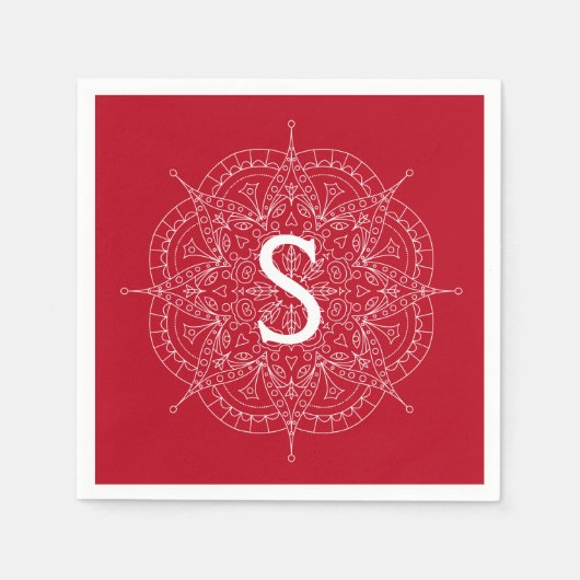 Serviette En Papier Dentelle Blanche Monogramme Sur Plaque De Papier R (Devant)