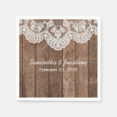 Serviette En Papier Dentelle blanche rustique et Mariage en bois (Devant)