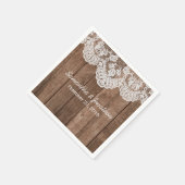 Serviette En Papier Dentelle blanche rustique et Mariage en bois (Coin)