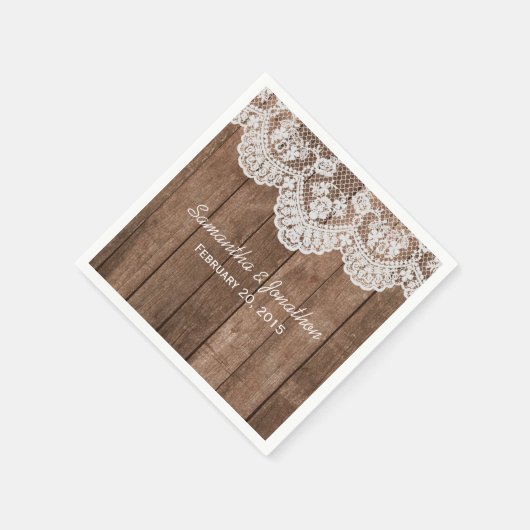 Serviette En Papier Dentelle blanche rustique et Mariage en bois (Coin)