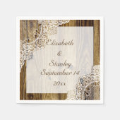Serviette En Papier Dentelle blanche rustique sur bois mariage rustiqu (Devant)