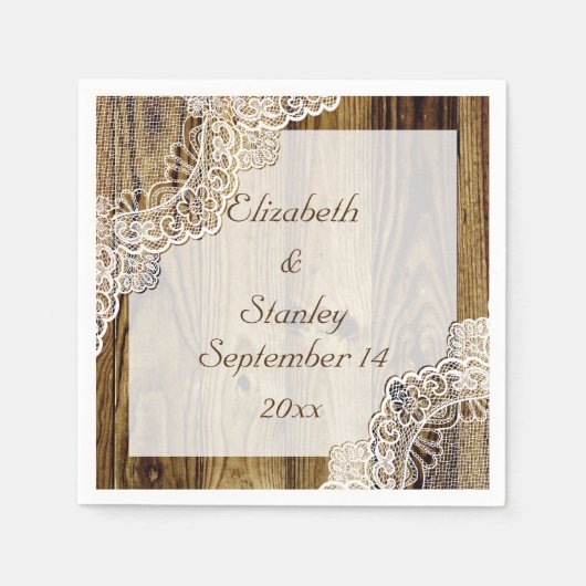 Serviette En Papier Dentelle blanche rustique sur bois mariage rustiqu (Devant)