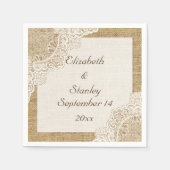 Serviette En Papier Dentelle blanche sur burlap mariage rustique (Devant)