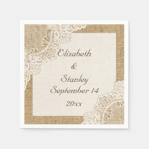 Serviette En Papier Dentelle blanche sur burlap mariage rustique