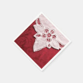 Serviette En Papier Dentelle blanche sur tissu rouge (Coin)