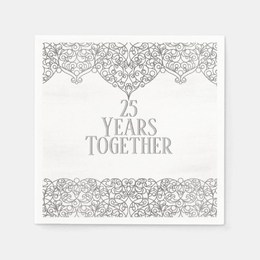 Serviette En Papier Dentelle d'argent du 25e anniversaire sur blanc (Devant)