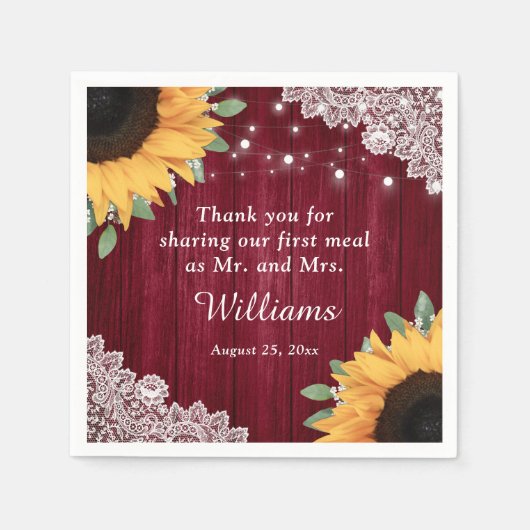 Serviette En Papier Dentelle de bois rustique tournesol Bourgogne Mari (Devant)