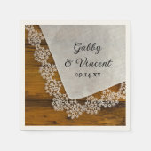 Serviette En Papier Dentelle de campagne et Mariage en bois de grange (Devant)