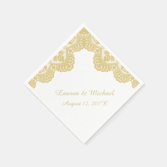 Serviette En Papier Dentelle De Faux D Or Sur Le Mariage Blanc Zazzle Be