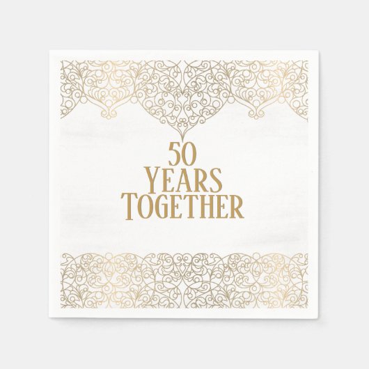 Serviette En Papier Dentelle d'or du 50e anniversaire en blanc (Devant)