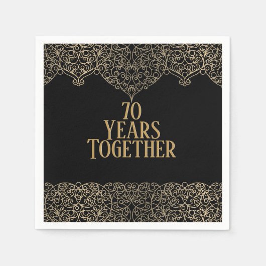 Serviette En Papier Dentelle d'or du 70e anniversaire sur des serviett (Devant)