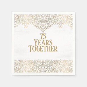 Serviette En Papier Dentelle d'or du 75e anniversaire sur des serviett