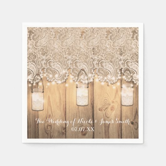 Serviette En Papier Dentelle en bois rustique et Mariage Mason Jar écl (Devant)