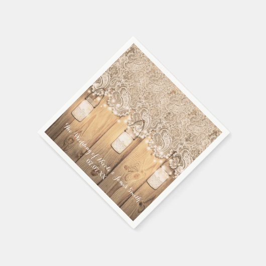 Serviette En Papier Dentelle en bois rustique et Mariage Mason Jar écl (Coin)