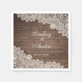 Serviette En Papier Dentelle en bois rustique Mariage personnalisé (Devant)