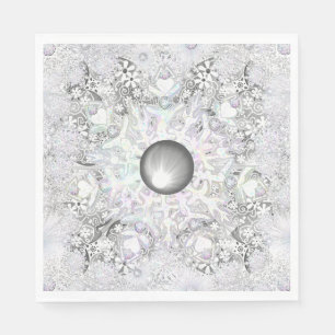 Serviette En Papier Dentelle en céramique grise et flocon de neige