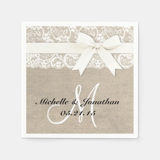 Serviette En Papier Dentelle et Burlap Mariage rustique Napkin blanc (Devant)