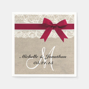 Serviette En Papier Dentelle et Burlap Mariage rustique Napkin rouge