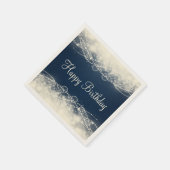 Serviette En Papier Dentelle et perles élégantes sur bleu Joyeux anniv (Coin)