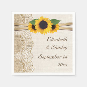 Serviette En Papier Dentelle et tournesols sur toile de jute pour mari