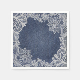 Serviette En Papier Dentelle Fleurie Denim & Blanc Élégant Lancement d