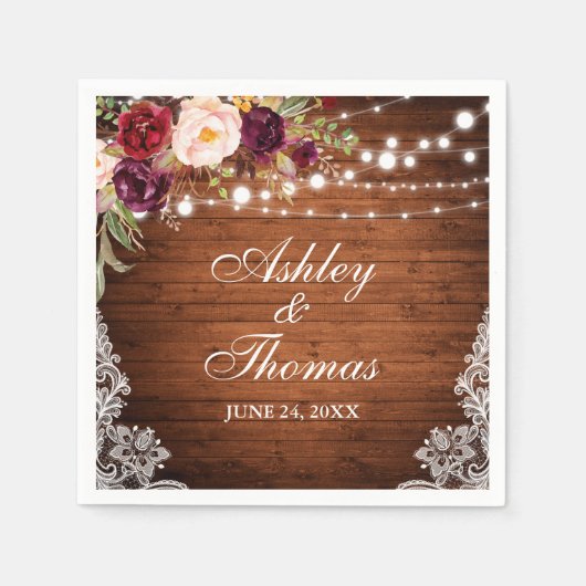 Serviette En Papier Dentelle fleurie Rustique Mariage (Devant)
