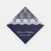 Serviette En Papier Dentelle florale blanche sur Mariage bleu marine (Coin)