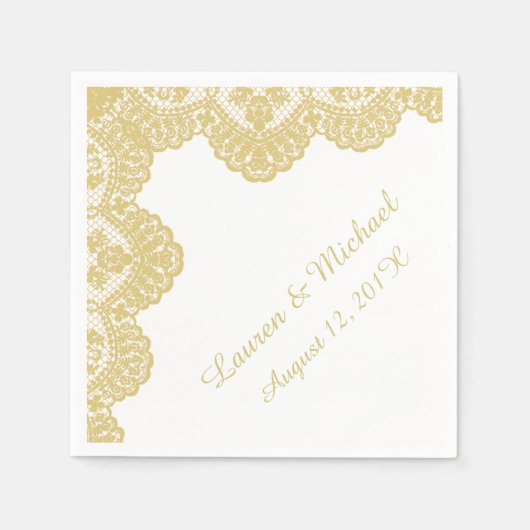 Serviette En Papier Dentelle Gold Faux sur Mariage blanc (Devant)