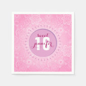 Serviette En Papier Dentelle Monogramme Rose & Blanc Fleurs Et Papillo (Devant)