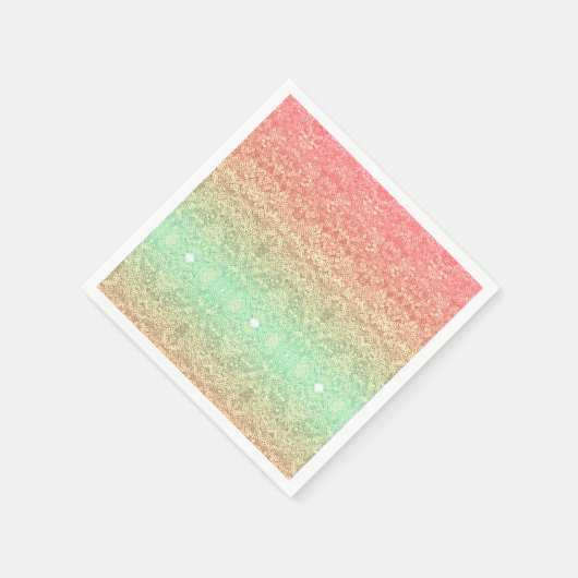 Serviette En Papier Dentelle motif dégradé rose or vert (Coin)