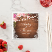 Serviette En Papier Dentelle rose de bois Mariage (En situation)