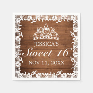 Serviette En Papier Dentelle rustique et blanche Tiara Sweet 16