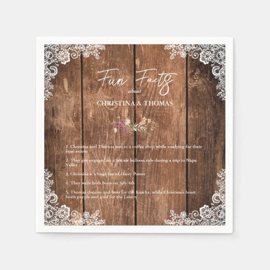 Serviette En Papier Dentelle rustique Fun Facts Barre Mariage (Devant)