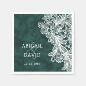 Serviette En Papier Dentelle sur Emerald Green Faux Velvet Mariage (Devant)