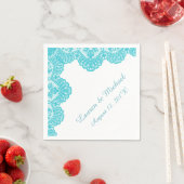 Serviette En Papier Dentelle Turquoise Faux sur Mariage blanc (En situation)