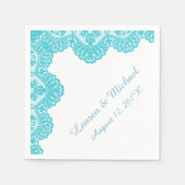 Serviette En Papier Dentelle Turquoise Faux sur Mariage blanc (Devant)
