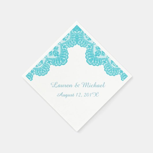 Serviette En Papier Dentelle Turquoise Faux sur Mariage blanc (Coin)