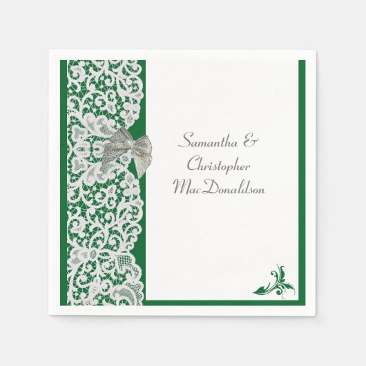 Serviette En Papier Dentelle verte et blanche, mariage traditionnelle (Devant)