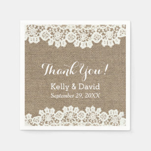 Serviette En Papier Dentelle vintage et Burlap Merci Mariage rustique