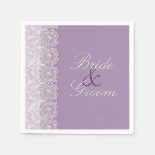 Serviette En Papier Dentelles et perles Lavande de mariage personnalis (Devant)